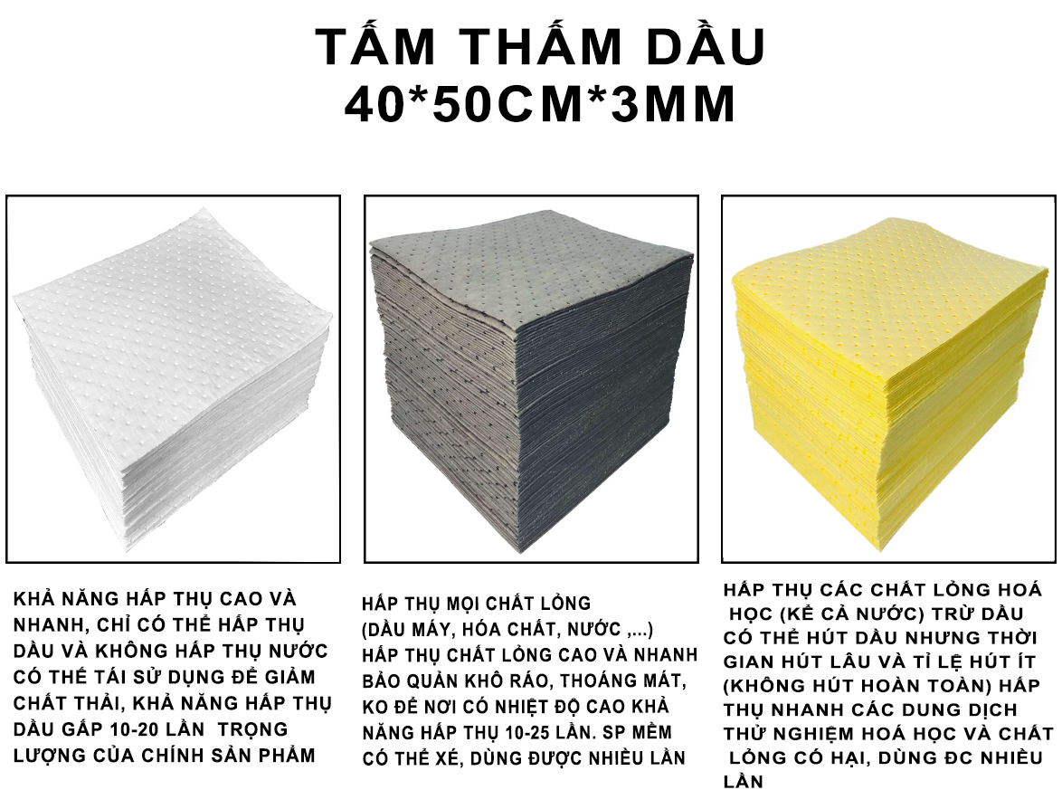 Tấm bông thấm dầu xử lý ô nhiễm dầu công nghiệp, nỉ thấm dầu, ô nhiễm dầu công nghiệp xử lý khẩn cấp sự cố tràn dầu, tấm bông thấm dầu - GIAY THAM DAU DA SUA