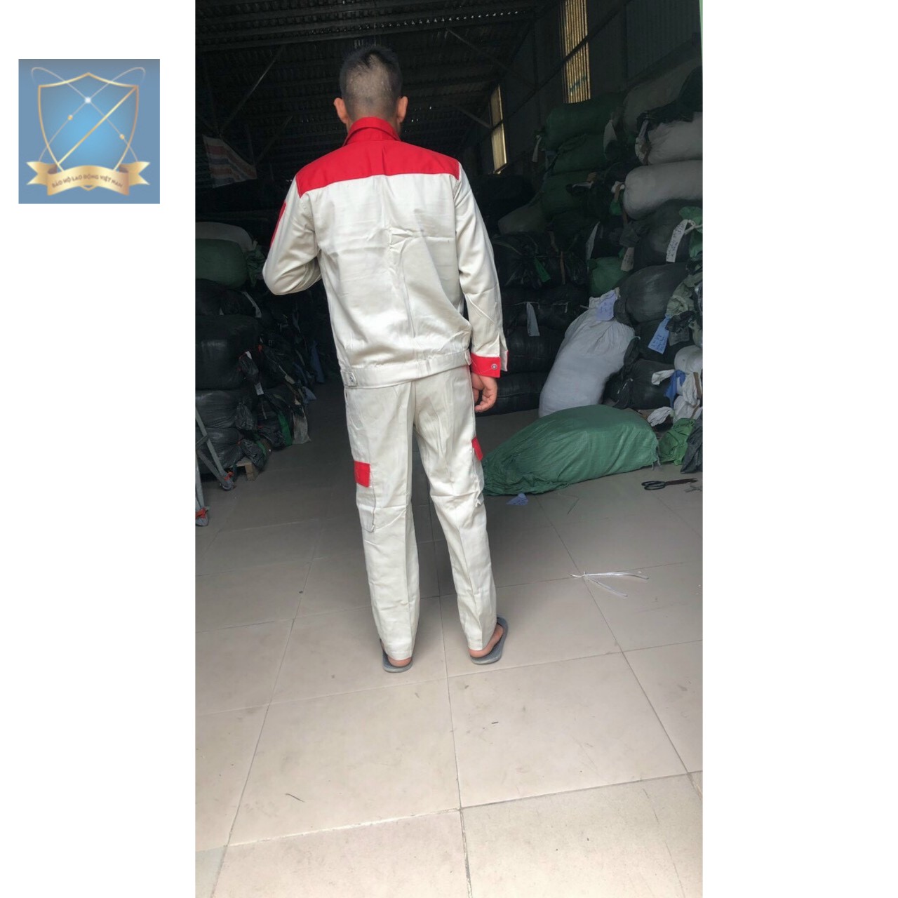 Quần áo bảo hộ kaki liên doanh phối màu ghi đỏ - a3