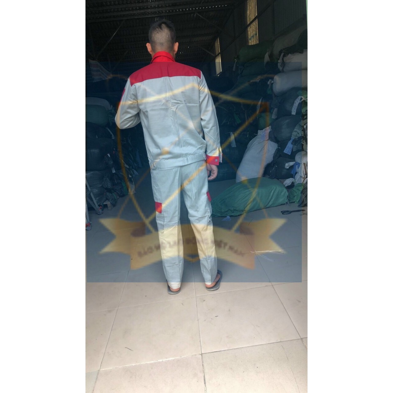 Quần áo bảo hộ kaki liên doanh phối màu ghi đỏ - a6