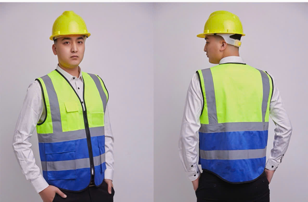 Áo lưới phản quang vàng phối xanh dương đẹp từ chất liệu đẹp đến giá cả mang độ an toàn cao khi sử dụng - agl
