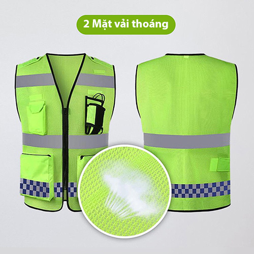 Áo lưới cảnh sát giao thông phản quang 3 đường ngang đẹp - ao phan quang ghi le luoi 3