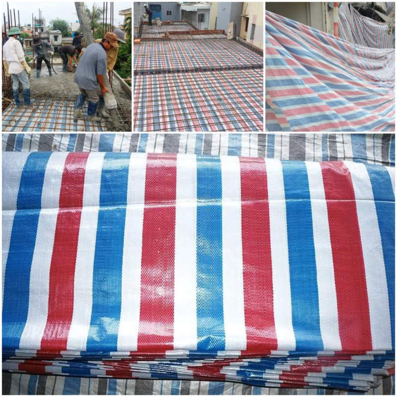 Bạt kẻ xây dựng, bạt dứa, bạt sọc đỏ xanh trắng bán theo mét dài - bat xay dung