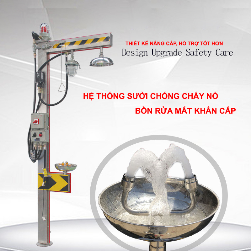 Bồn rửa mắt khẩn cấp Homasi loại có nóng lạnh, đèn cảnh báo, phòng chống cháy nổ - bon rua mat khan cap moi