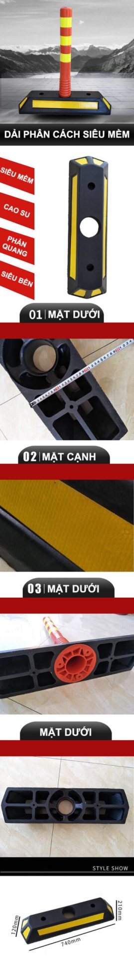 Dải phân cách cọc tiêu siêu mềm Nhật Quang cảnh báo phân làn giao thông cao 75 cm - dai phan cach giao thong sieu mem PU 01