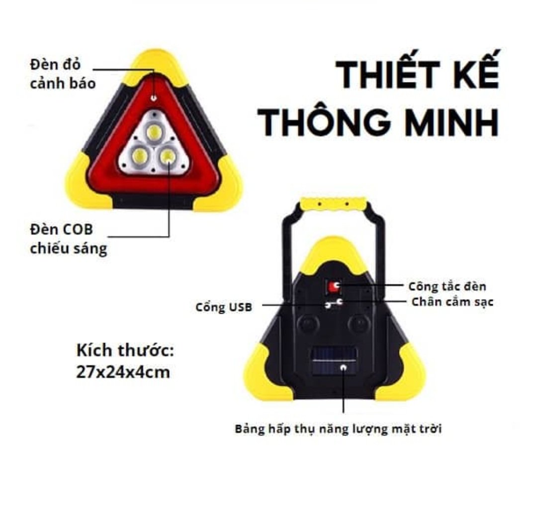 Đèn cảnh báo nguy hiểm hình tam giác hiện đại, kiêm sạc dự phòng an toàn hiện đại tích điện sạc 5v và sạc bằng năng lượng mặt trời đèn led với nhiều chế độ nháy