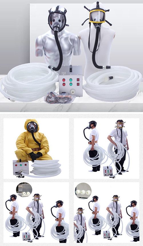 Máy cấp dưỡng khí Oxy kết hợp 2 mặt nạ full mặt dây dài 20m - mat na duong khi cap oxi
