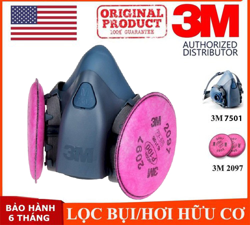 Mặt nạ 3M 7502 + Phin 2097 chống virus, vi khuẩn, bụi - mat na phong doc chong virus 3m 7501 2097