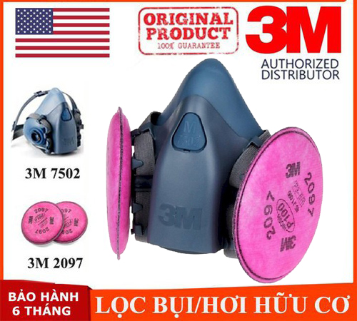 Mặt nạ 3M 7502 + Phin 2097 chống virus, vi khuẩn, bụi - mat na phong doc chong virus 3m 7502 2097 1
