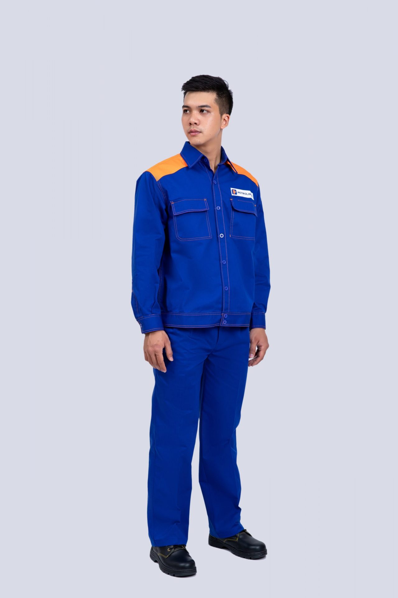 Quần áo bảo hộ pha màu xanh phối vai cam vải Pangzim Hàn Quốc - quan ao dep net