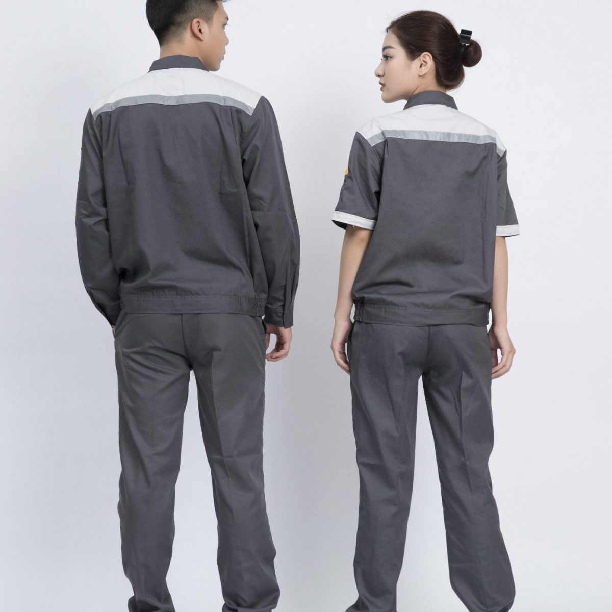 Quần áo bảo hộ pha màu xanh phối vai cam vải Pangzim Hàn Quốc - quan ao dep net