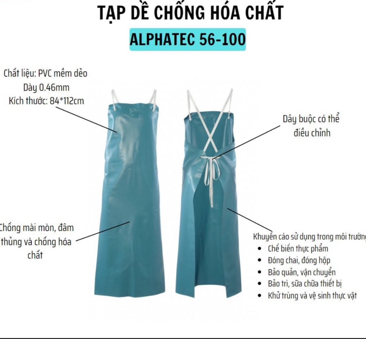 Tạp dề chống hóa chất Alphatech 56 100 hàng đạt tiêu chuẩn EN ISO - td