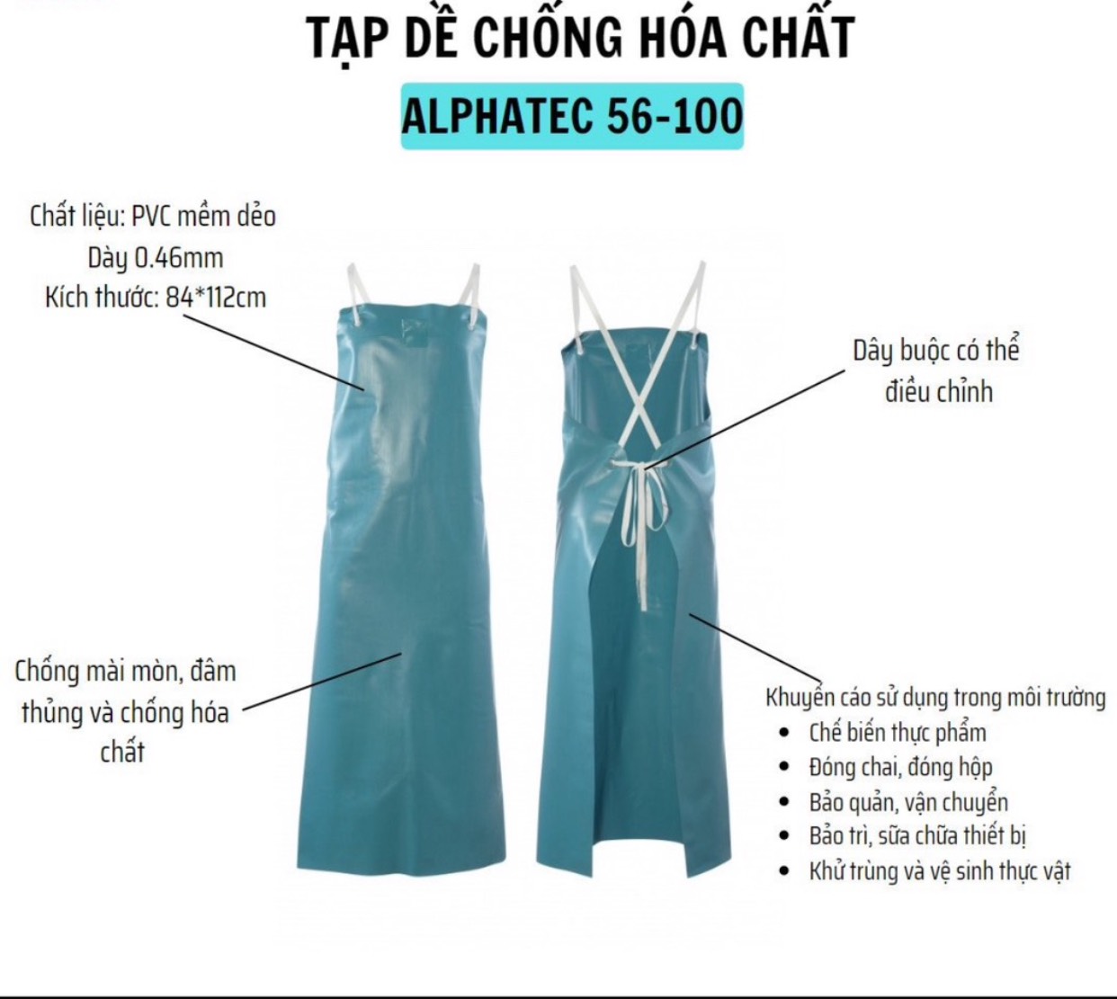 Tạp dề chống hóa chất Alphatech 56 100 hàng đạt tiêu chuẩn EN ISO - td