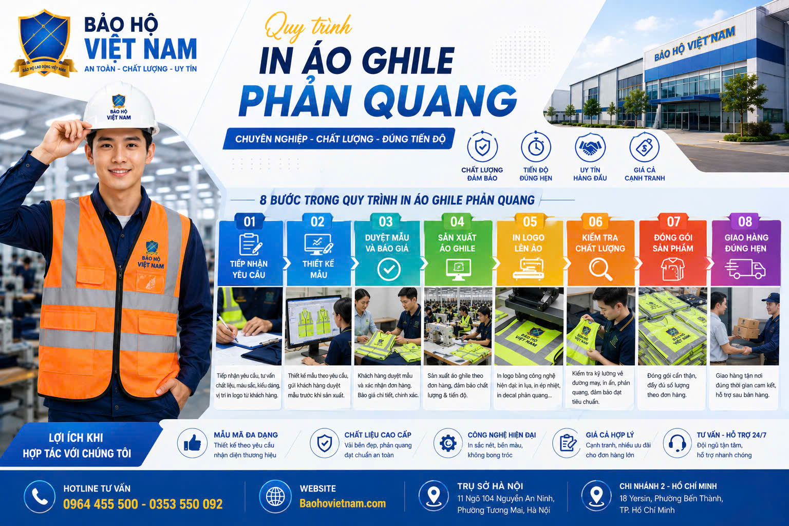 May phản quang, in, thêu logo theo yêu cầu chất lượng bền đẹp - in logo